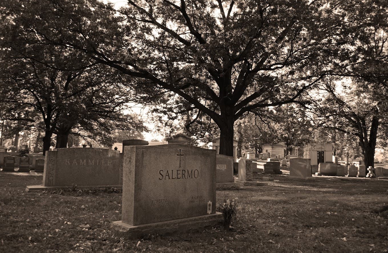 Grounds at Evergreen Cemetery & Crematory, a historic 170-year-old garden cemetery in Hillside, New Jersey